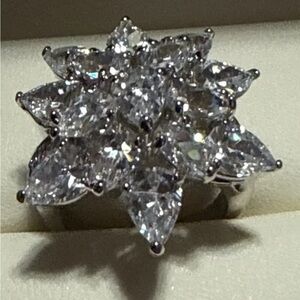 Dazzling Silver Floral Cluster Ring